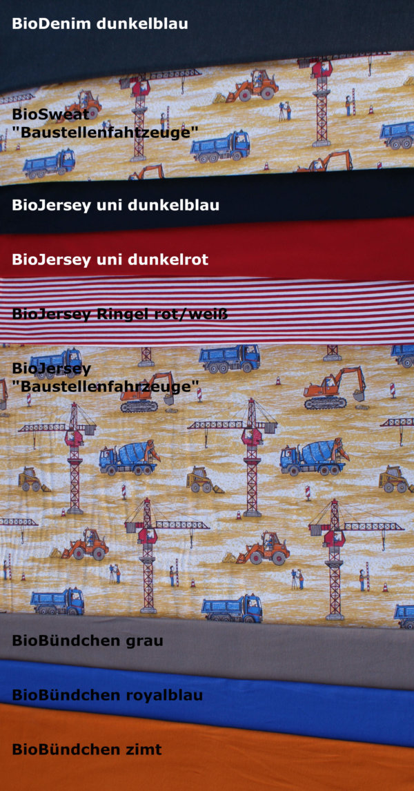 BioBaumwollStoffe der Kollektion 5 "Baustellenfahrzeuge"
