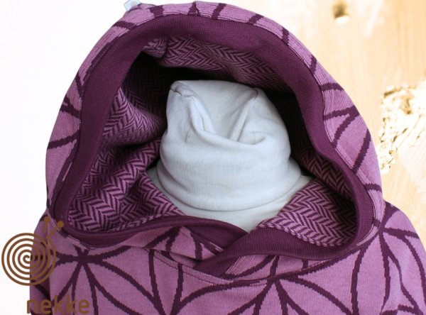 Bio Kapuzenpullover, BioJacquard "Blume des Lebens" pflaume – Bild 5